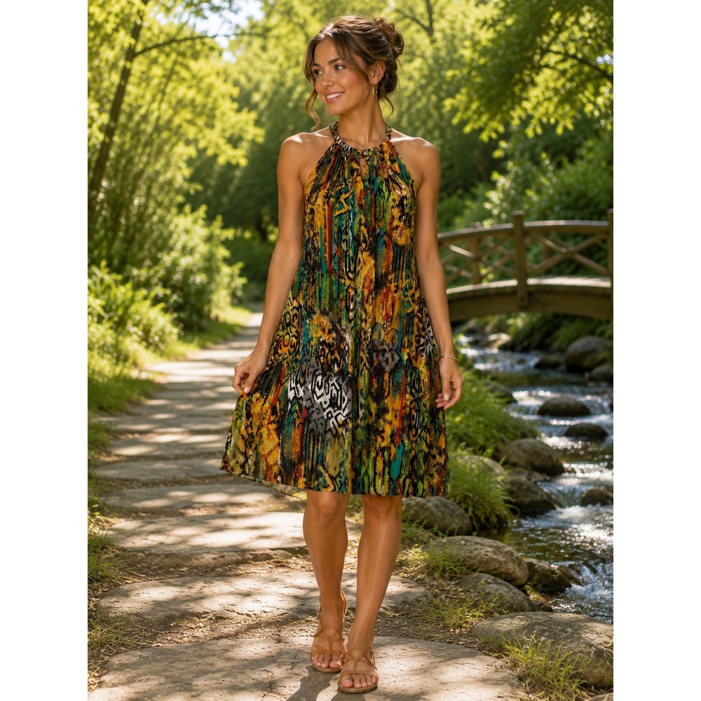 New Allen B by Allen Schwartz Womens Size 8 Halter Dress Abstract Floral Lined